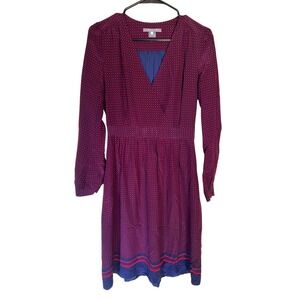 Tegan Silk Long Sleeve Dress Navy Blue Red Geometric Pockets 6 Academia Office